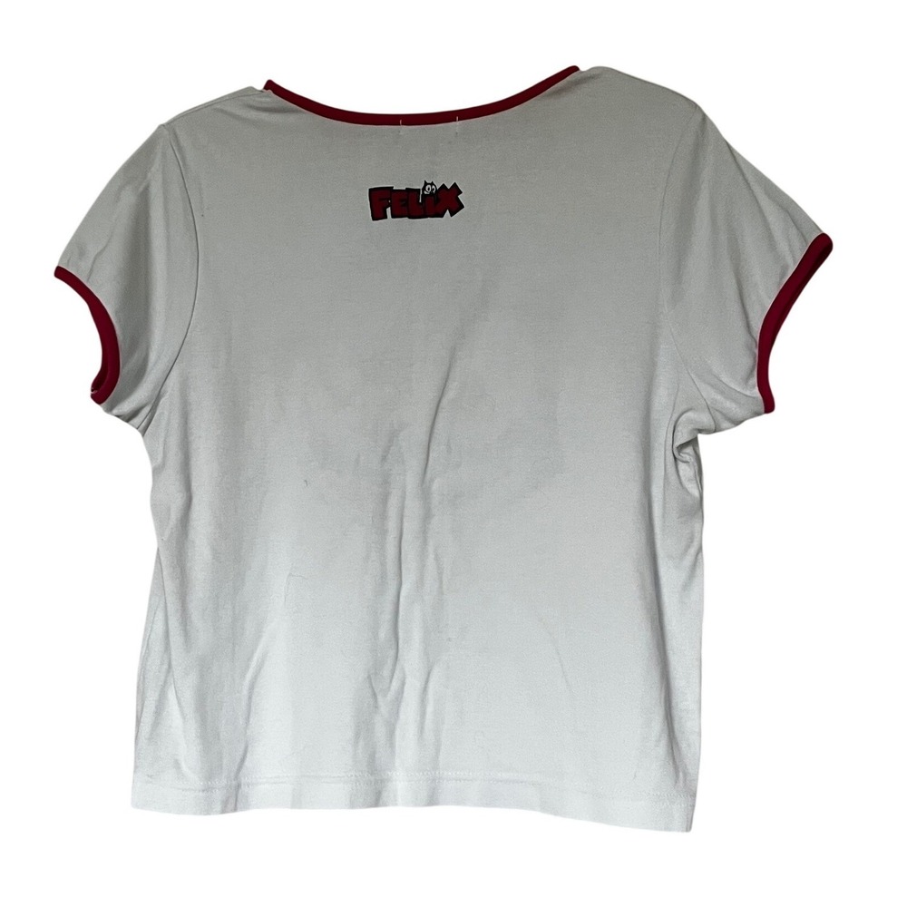 Vintage Felix the Cat Ringer Tee Womens White Red Graphic Cartoon Sz L - Picture 2 of 4